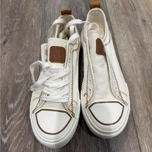White and Brown Slip-On Sneakers